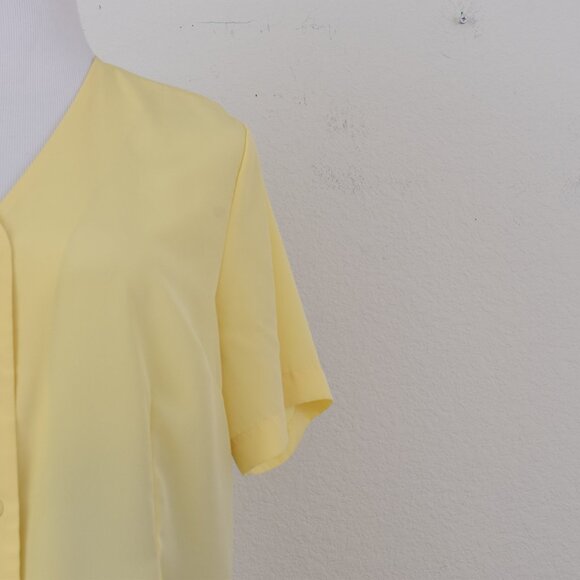 Vintage 90s Yellow Polyester Embroidered Blouse | size Large - Picture 7 of 12